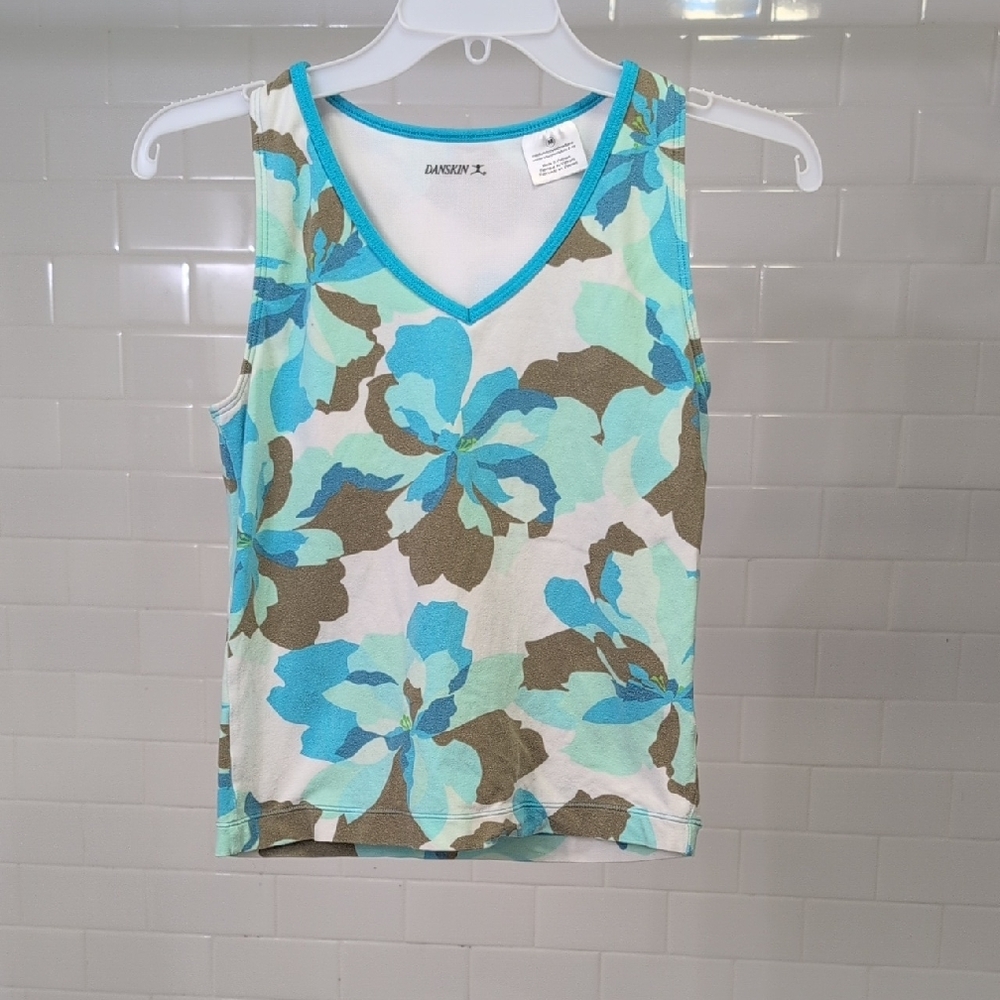 Danskin Blue and Brown Fitted Sleeveless Tank Top